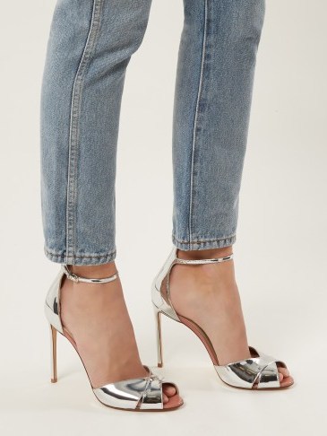 FRANCESCO RUSSO Crossover metallic-silver leather sandals - flipped