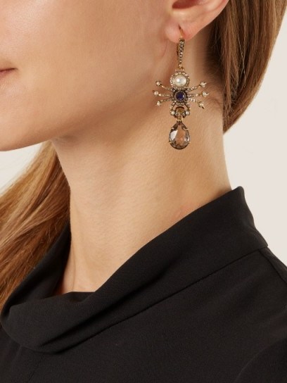 ALEXANDER MCQUEEN Crystal and pearl spider-drop earrings ~ statement jewellery - flipped