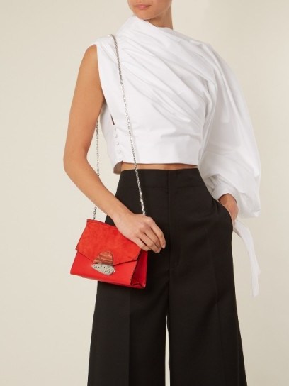PROENZA SCHOULER Curl small suede and leather clutch ~ chic red bags - flipped