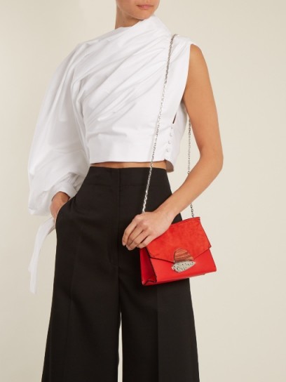 PROENZA SCHOULER Curl small suede and leather clutch ~ chic red bags