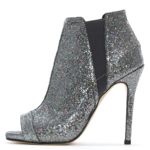 DANIEL Apeep Silver Metallic Glitter Ankle Boots – sparkly peep toe booties - flipped