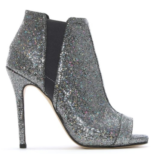 DANIEL Apeep Silver Metallic Glitter Ankle Boots – sparkly peep toe booties