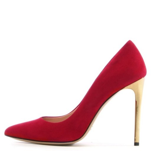DANIEL Meredith Red Suede Gold Heel Court Shoes – high heeled party courts - flipped