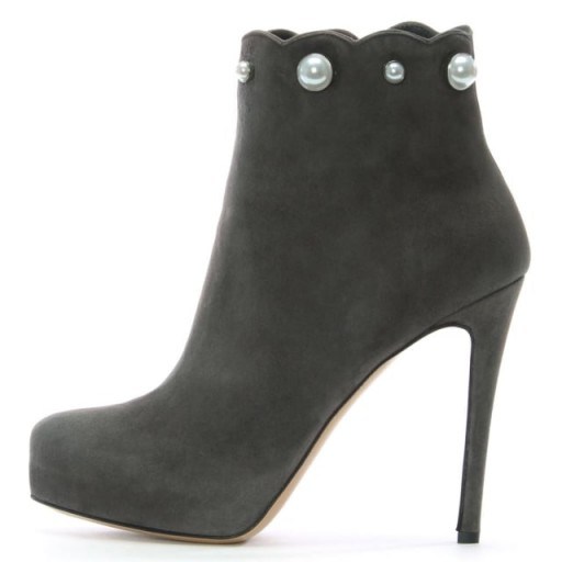 DANIEL Pearlized Grey Suede Platform Ankle Boots - flipped