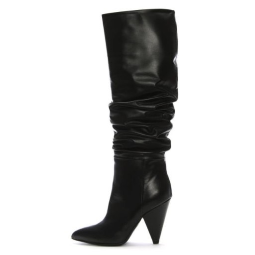 DANIEL Verena Black Leather Cone Heel Rouched Knee Boots – black slouchy boots - flipped