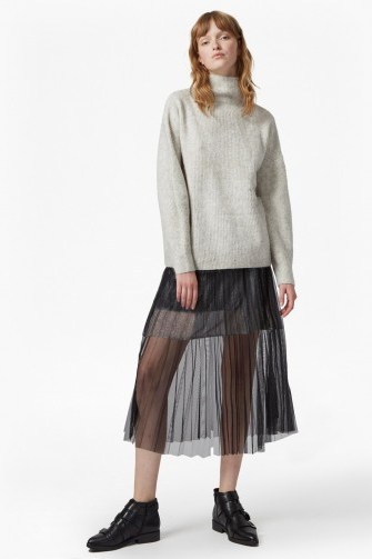 FRENCH CONNECTION DAPHNE LUREX JERSEY MIDI SKIRT | tulle overlay skirts - flipped