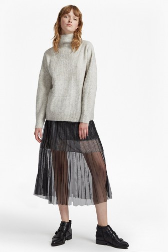 FRENCH CONNECTION DAPHNE LUREX JERSEY MIDI SKIRT | tulle overlay skirts