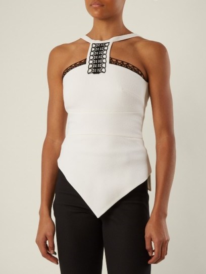 ROLAND MOURET Daventry lace-trimmed wool-crepe top ~ ivory embroidered evening tops - flipped