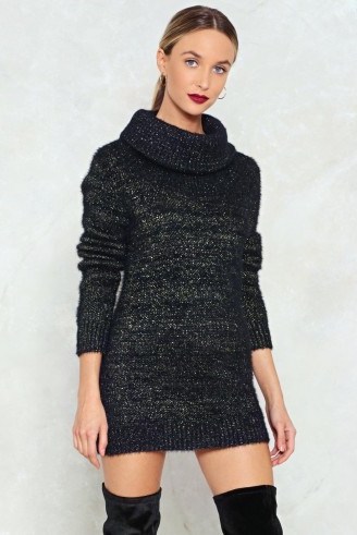 Nasty Gal Deal With Knit Metallic Sweater Dress / black glittering knitted dresses - flipped