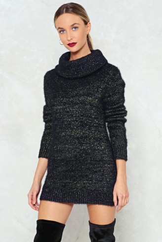 Nasty Gal Deal With Knit Metallic Sweater Dress / black glittering knitted dresses