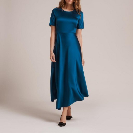 L.K. Bennett DELENA BLUE DRESS ~ satin asymmetric dresses - flipped