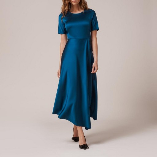 L.K. Bennett DELENA BLUE DRESS ~ satin asymmetric dresses