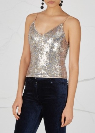 ALICE + OLIVIA Delray sequinned top ~ metallic-silver sequin tops ~ strappy evening clothing - flipped