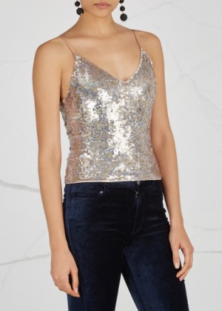 ALICE + OLIVIA Delray sequinned top ~ metallic-silver sequin tops ~ strappy evening clothing