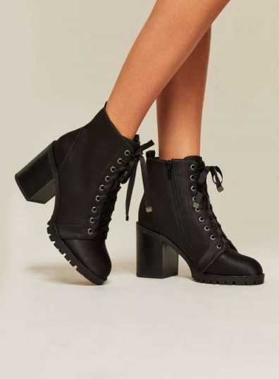 Miss Selfridge DESTINY Satin Lace Ankle Boots – black chunky heels - flipped