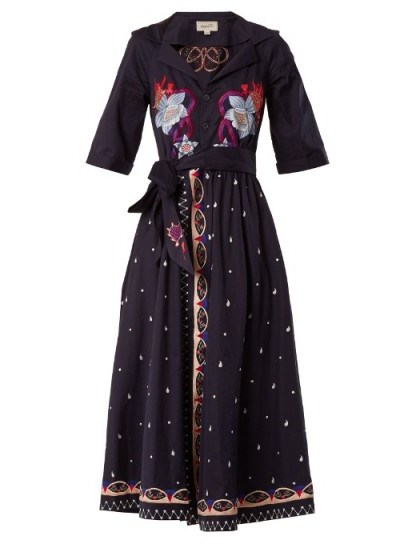 TEMPERLEY LONDON Divine floral-embroidered tie-waist cotton dress ~ vintage style dresses - flipped
