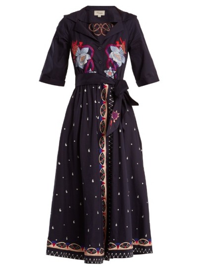 TEMPERLEY LONDON Divine floral-embroidered tie-waist cotton dress ~ vintage style dresses
