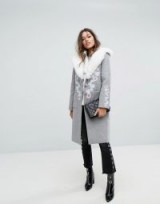 Dolly & Delicious Premium Embroidered Oversized Peacoat With Fluffy Collar Detail | luxe style grey winter coats