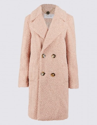 PER UNA Double Breasted Coat / textured pale pink coats / M&S outerwear - flipped