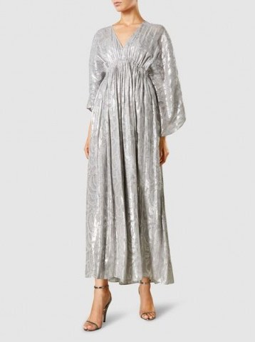 ELIZABETH AND JAMES‎ Raquel Silk-Blend Fil Coupé Kaftan Gown ~ wide sleeve metallic dresses ~ luxe - flipped