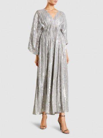 ELIZABETH AND JAMES‎ Raquel Silk-Blend Fil Coupé Kaftan Gown ~ wide sleeve metallic dresses ~ luxe