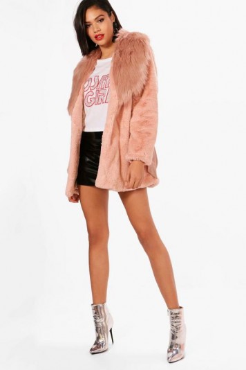 boohoo Elizabeth Boutique Mix Faux Fur Belted Coat – rose-pink winter coats