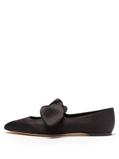 HE ROW Elodie satin ballet flats ~ flat front bow shoes ~ chic ballerinas - flipped
