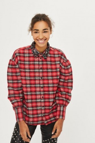 Topshop Embellished Collar Check Shirt / red checked shirts - flipped