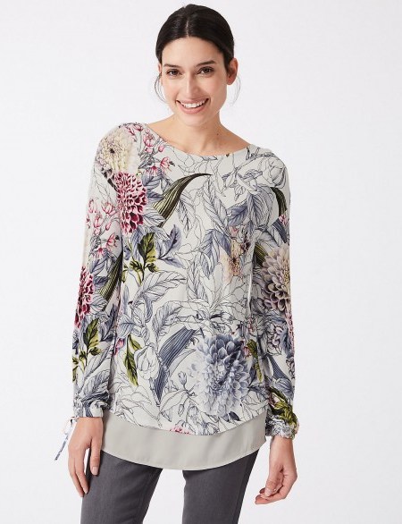 PER UNA New Embellished Front Floral Long Sleeve T-Shirt / layered tops / tie sleeves / M&S fashion - flipped