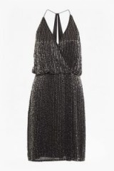 FRENCH CONNECTION ENID SHIMMER V NECK SEQUIN DRESS | black shimmering party dresses