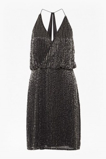 FRENCH CONNECTION ENID SHIMMER V NECK SEQUIN DRESS | black shimmering party dresses - flipped