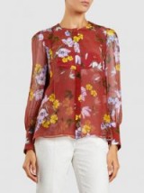 ‎ERDEM‎ Azzura Floral-Print Silk-Voile Shirt ~ red shirts ~ flowery blouses
