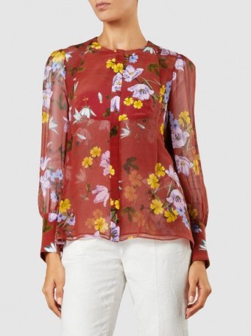 ‎ERDEM‎ Azzura Floral-Print Silk-Voile Shirt ~ red shirts ~ flowery blouses - flipped