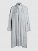 ESKANDAR‎ Mandarin Collar Satin-Jacquard Tunic Shirt ~ silver tone tunics ~ long chic shirts ~ oriental style tops