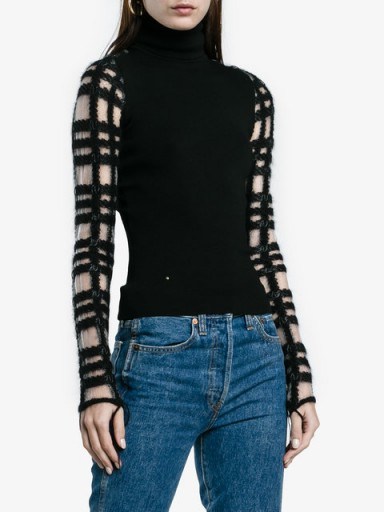 ESTEBAN CORTAZAR turtle neck knitted top / check sleeved tops - flipped