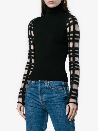 ESTEBAN CORTAZAR turtle neck knitted top / check sleeved tops