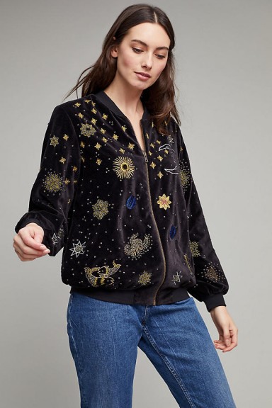 Seen Worn Kept Estella Velvet Zodiac Bomber | cosmic/celestial embroidered jackets | casual luxe