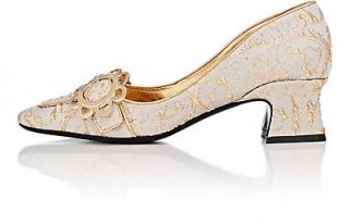 FABRIZIO VITI Daisy Buckle Brocade Pumps ~ metallic-gold trimmed shoes ~ luxe footwear - flipped