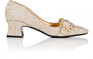 FABRIZIO VITI Daisy Buckle Brocade Pumps ~ metallic-gold trimmed shoes ~ luxe footwear