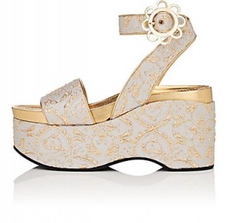 FABRIZIO VITI Daisy-Buckle Brocade Platform Sandals | beige and gold platforms - flipped