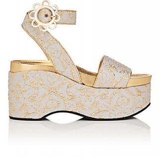 FABRIZIO VITI Daisy-Buckle Brocade Platform Sandals | beige and gold platforms