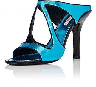 FABRIZIO VITI Summer Fever Metallic Leather Mules | shiny blue cut out heels - flipped