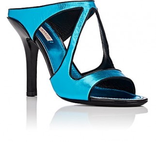 FABRIZIO VITI Summer Fever Metallic Leather Mules | shiny blue cut out heels