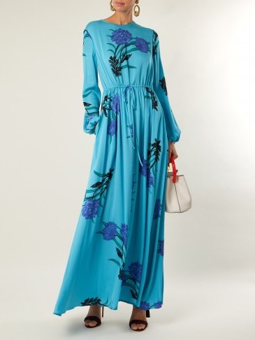 DIANE VON FURSTENBERG Farren-print stretch-silk maxi dress ~ long blue floral dresses ~ elegant style - flipped