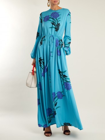 DIANE VON FURSTENBERG Farren-print stretch-silk maxi dress ~ long blue floral dresses ~ elegant style