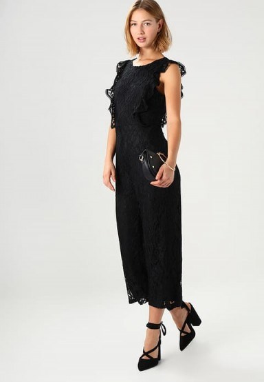 Fashion Union SEA Jumpsuit black | lace ruffle trim jumpsuits - flipped