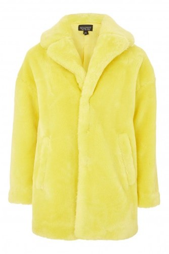 Topshop Chartreuse Faux Fur Coat / fluffy yellow coats - flipped