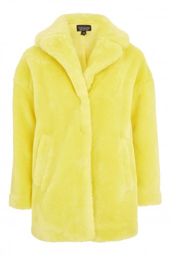 Topshop Chartreuse Faux Fur Coat / fluffy yellow coats