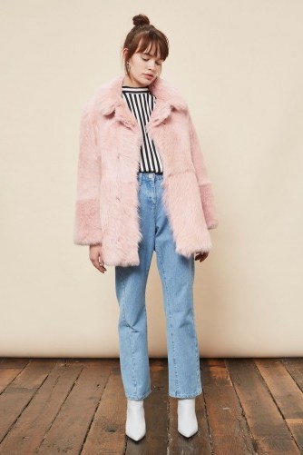 TOPSHOP Faux Fur Teddy Coat ~ luxe pink winter coats - flipped