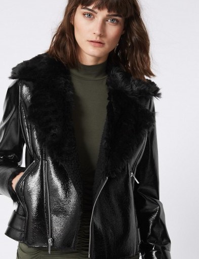 Marks and Spencer LIMITED EDITION Faux Leather Biker Jacket / black fur jackets / M&S winter outerwear - flipped